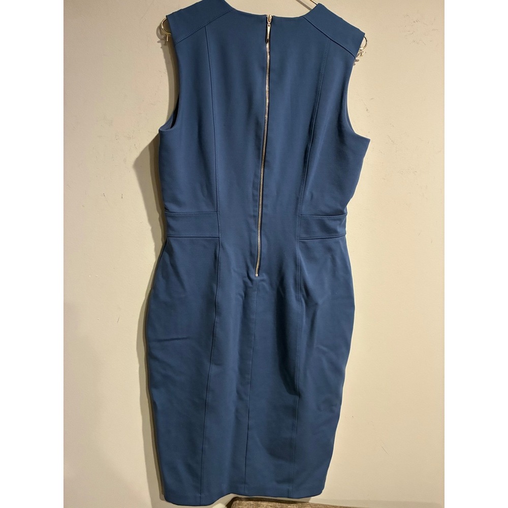 White House Black Market Slate Blue V-Neck Sheath Dress Size 8 Exposed Zipper - Picture 7 of 11